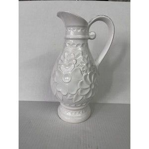 Bay W. Germany Vintage White Floral Ceramic Pitcher 12"